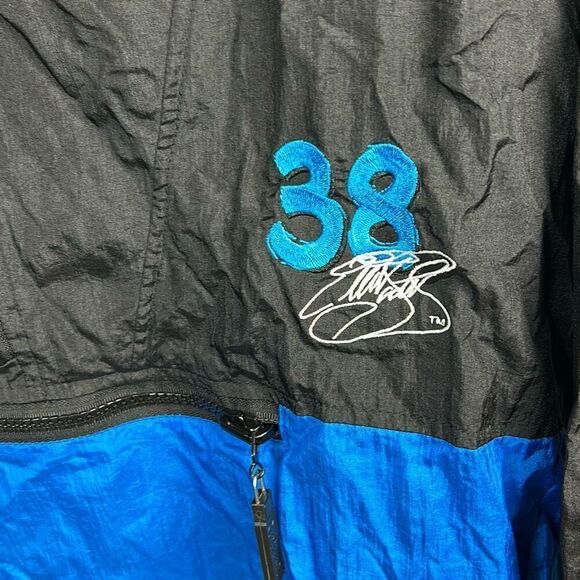 Vtg Elliott Sadler NASCAR Windbreaker Pullover w/Hood Sz XXL m&m's 38 Blue Black - Picture 5 of 10